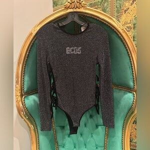 GCDS Black Long Sleeve Bodysuit, Size Small